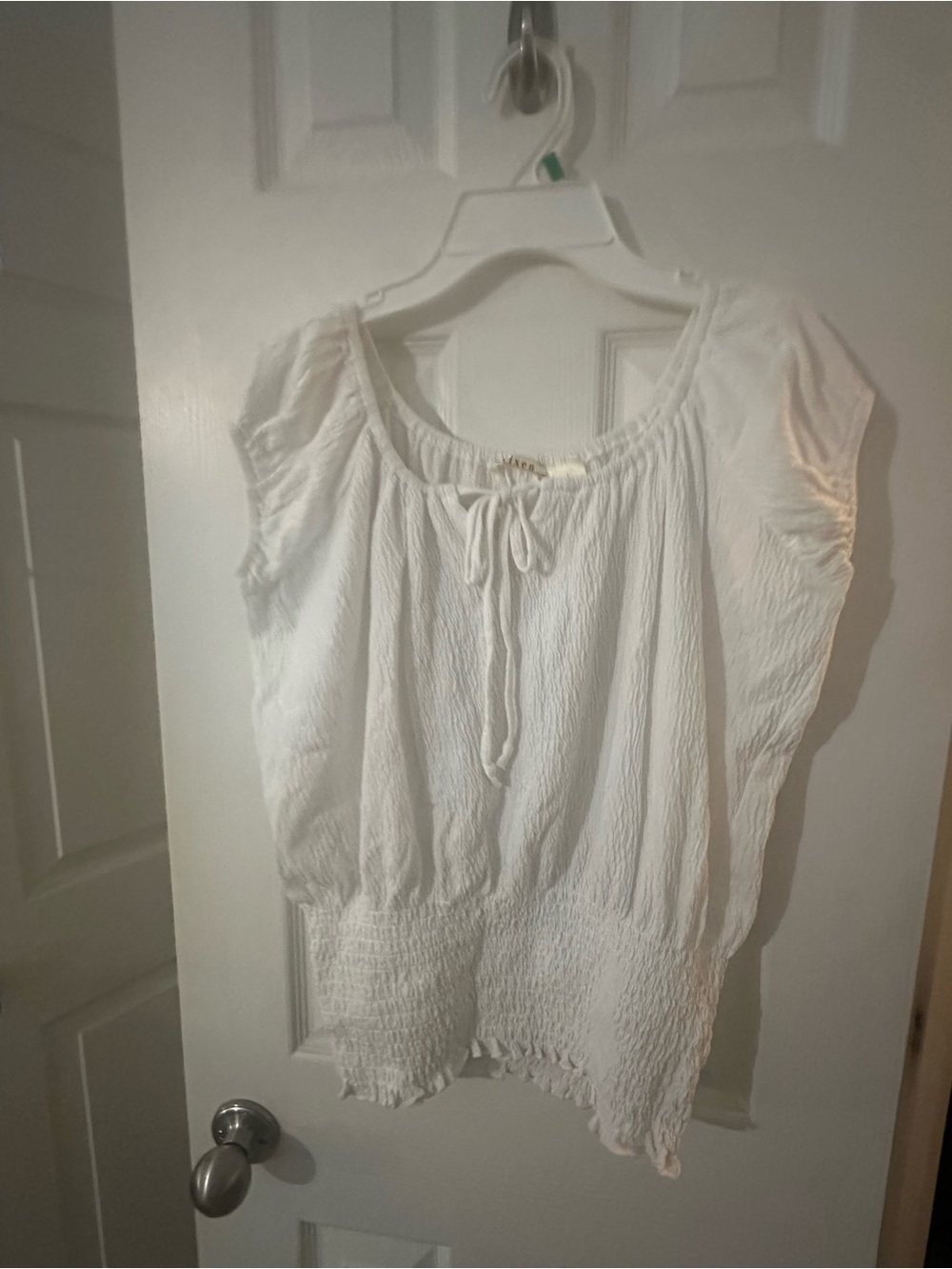 White Women's Tie-Neck Peasant Blouse